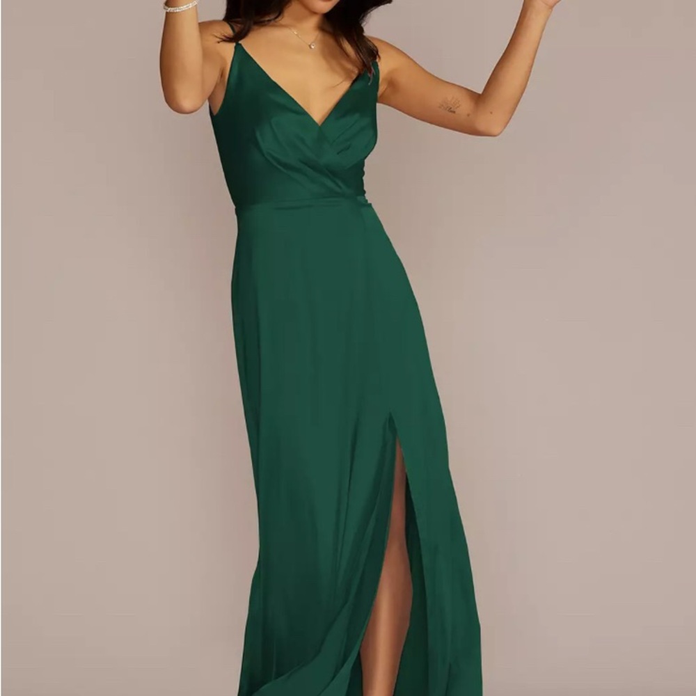 David’s Bridal Stretch Charmeuse Cowl Back Dress Juniper Green